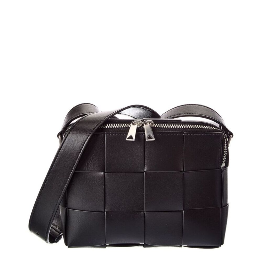 Bottega Veneta Cassette Small Intreccio Leather Shoulder Bag, Black
